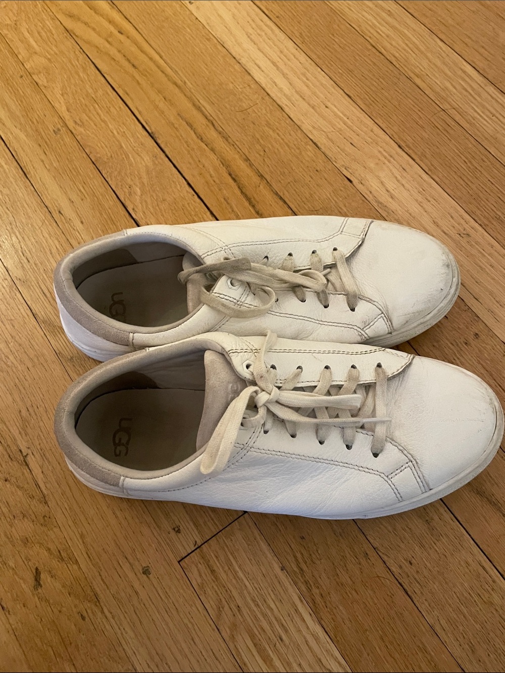 UGG Men’s White Leather Sneakers with Cream Accents